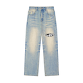 Sun Fade Raw Hem Denim Jeans
